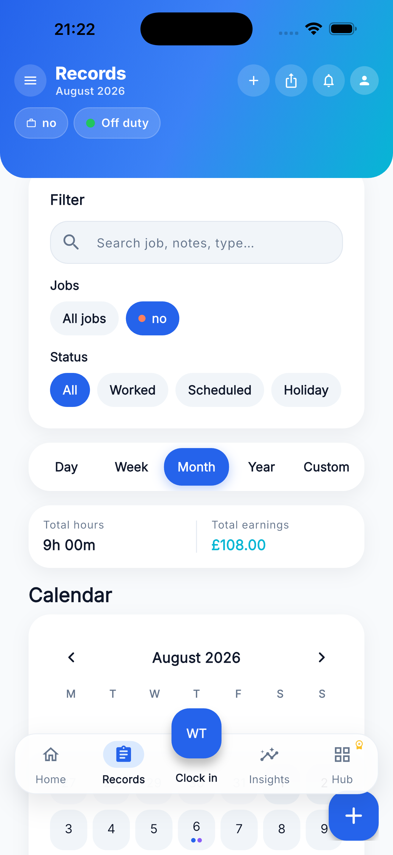 WorkTrack Pro Calendar